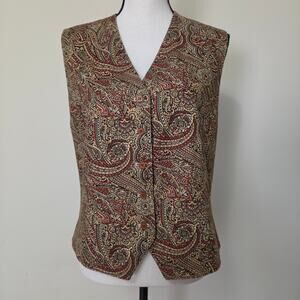 Vintage Pendleton 12P Women's Paisley Lined Vest V-Neck Button Front Back Belt